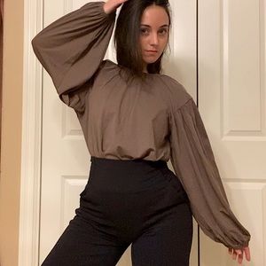 Taupe Mauve blouse balloon sleeve